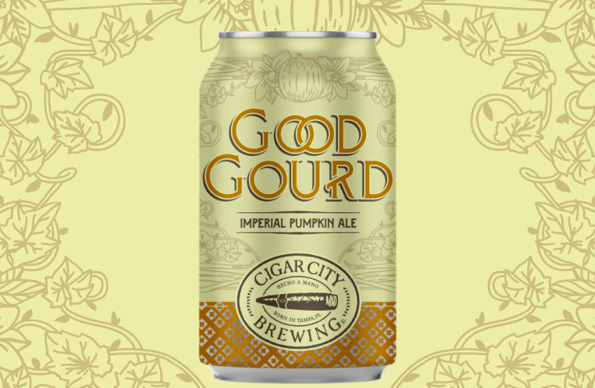 Chai Good Gourd Imperial Pumpkin Ale với nhãn cam đặc trưng