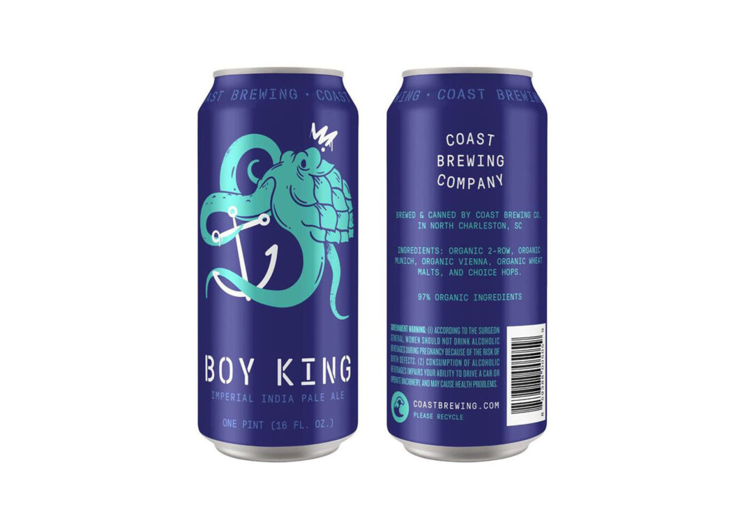 Hình ảnh lon bia Boy King với thiết kế nổi bật của COAST Brewing Company