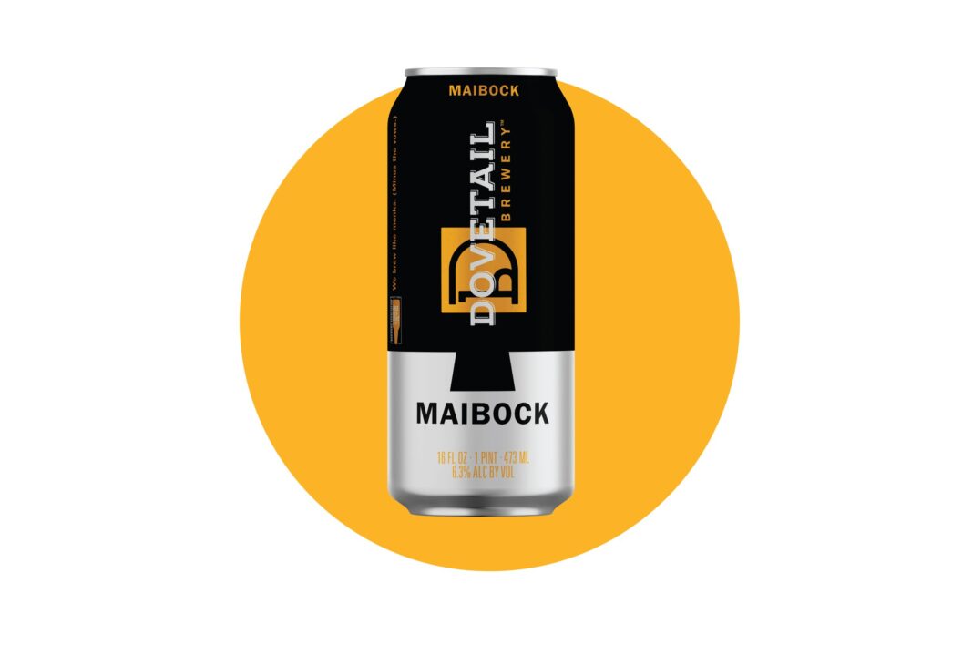 A clear photo of a Maibock Dovetail beer can, showing the characteristic copper-gold color of Maibock beer A clear photo of a Maibock Dovetail beer can, showing the characteristic copper-gold color of Maibock beer