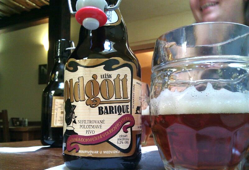 Oldgott beer bottle with its distinctive design and striking amber color, strongly represents the Czech Amber Lager style.