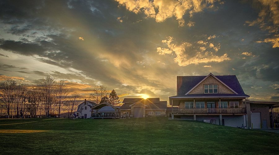 Sunset behind Hill Farmstead Brewery - Mary: The Mystery of Simple Perfection