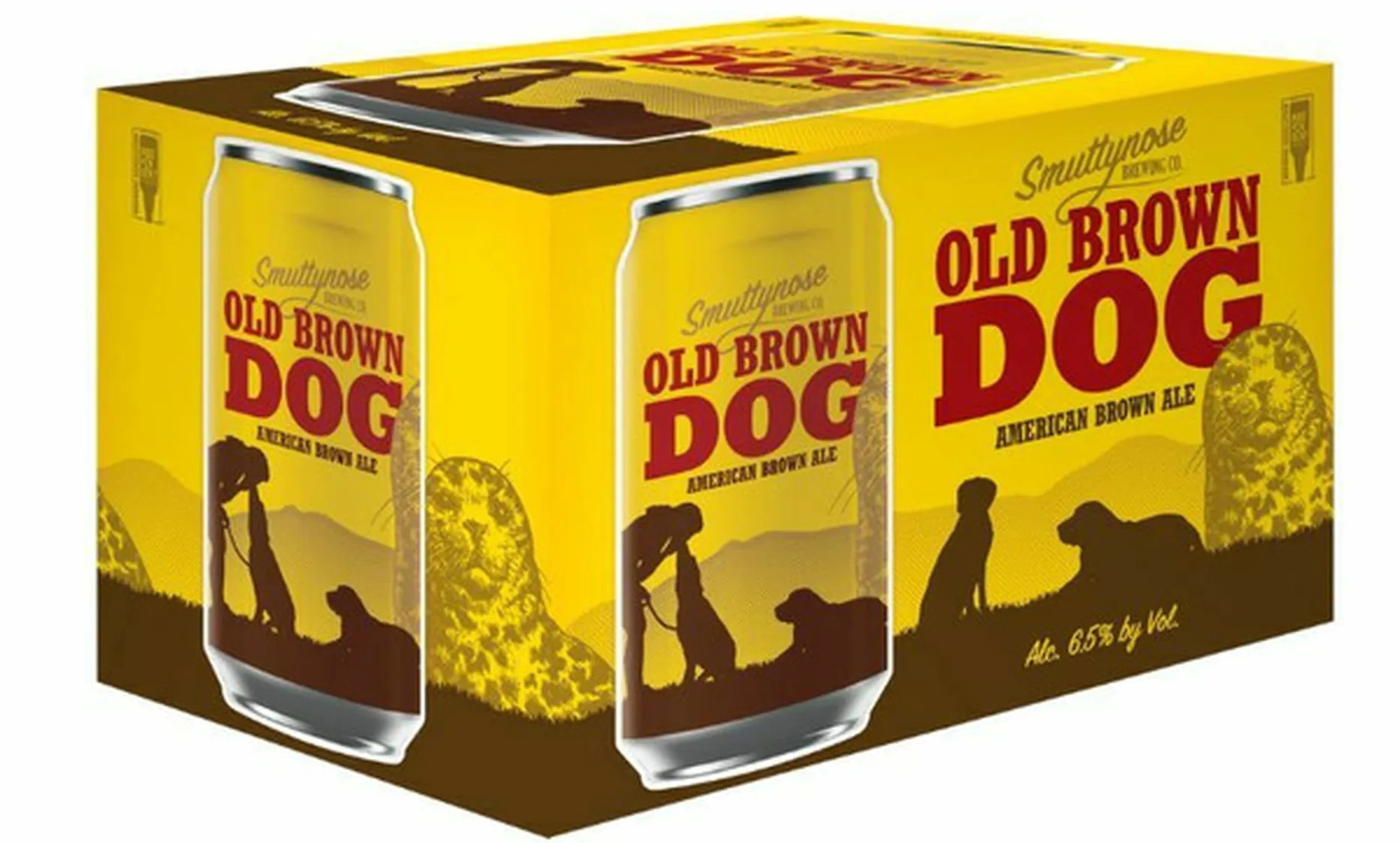 Old Brown Dog has a yellow packaging design with two meaningful letters printed on it - Old Brown Dog: The Brown Dog Breathes Soul Into Every Drop of Beer