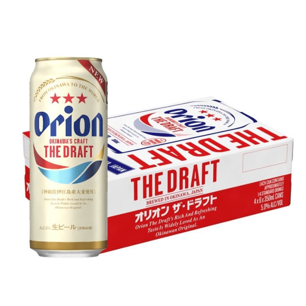 Orion Premium Draft Beer hat ein einzigartiges und auffälliges Bierdosendesign - Orion Premium Draft Beer: Okinawa Soul in einem Tropfen purem Gold