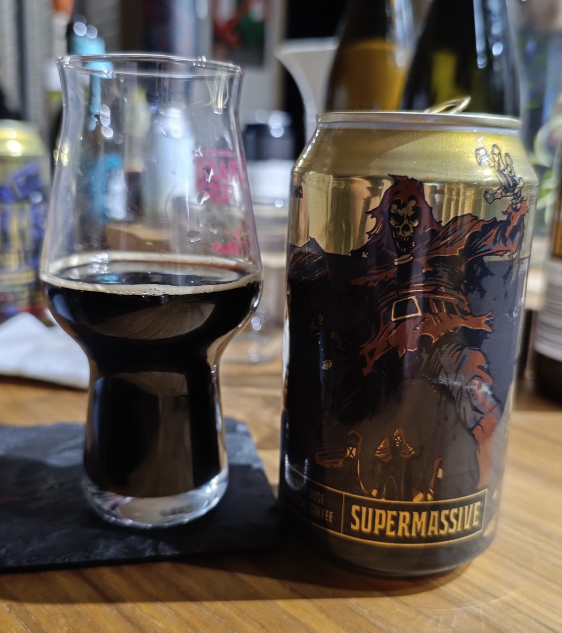 Supermassive Cafe Deth has an impressive beer can design with unique images - Supermassive Cafe Deth: Drunk in the Dance of Power