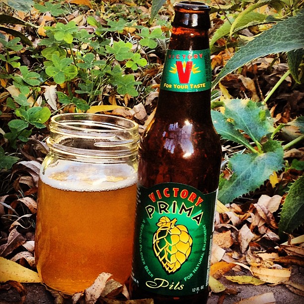 Victory Prima Pils and a Mason jar - Prima Pils: Pilsner Dance From America's Heart