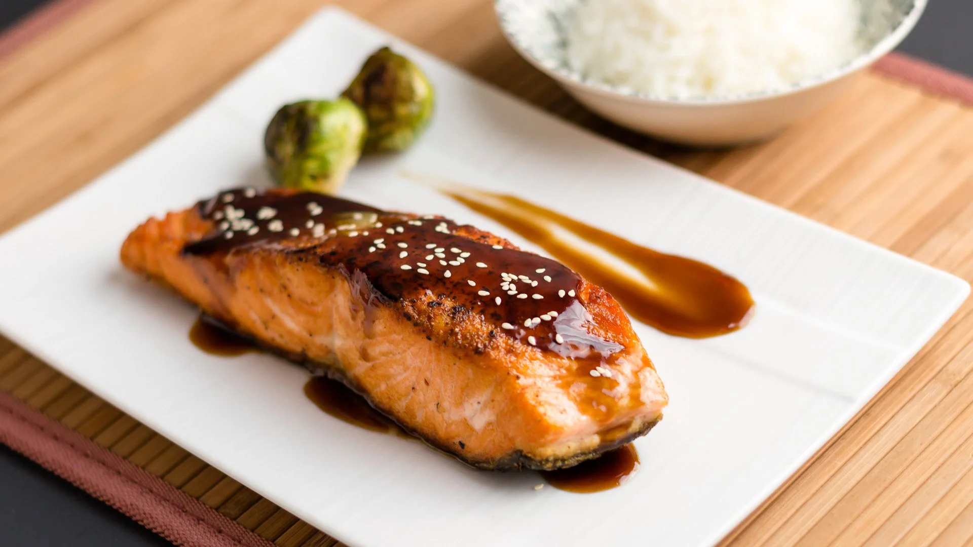 This teriyaki-sauced salmon sushi goes perfectly with this beer - Joe's Premium American Pilsner: Meet the Peace of Mind