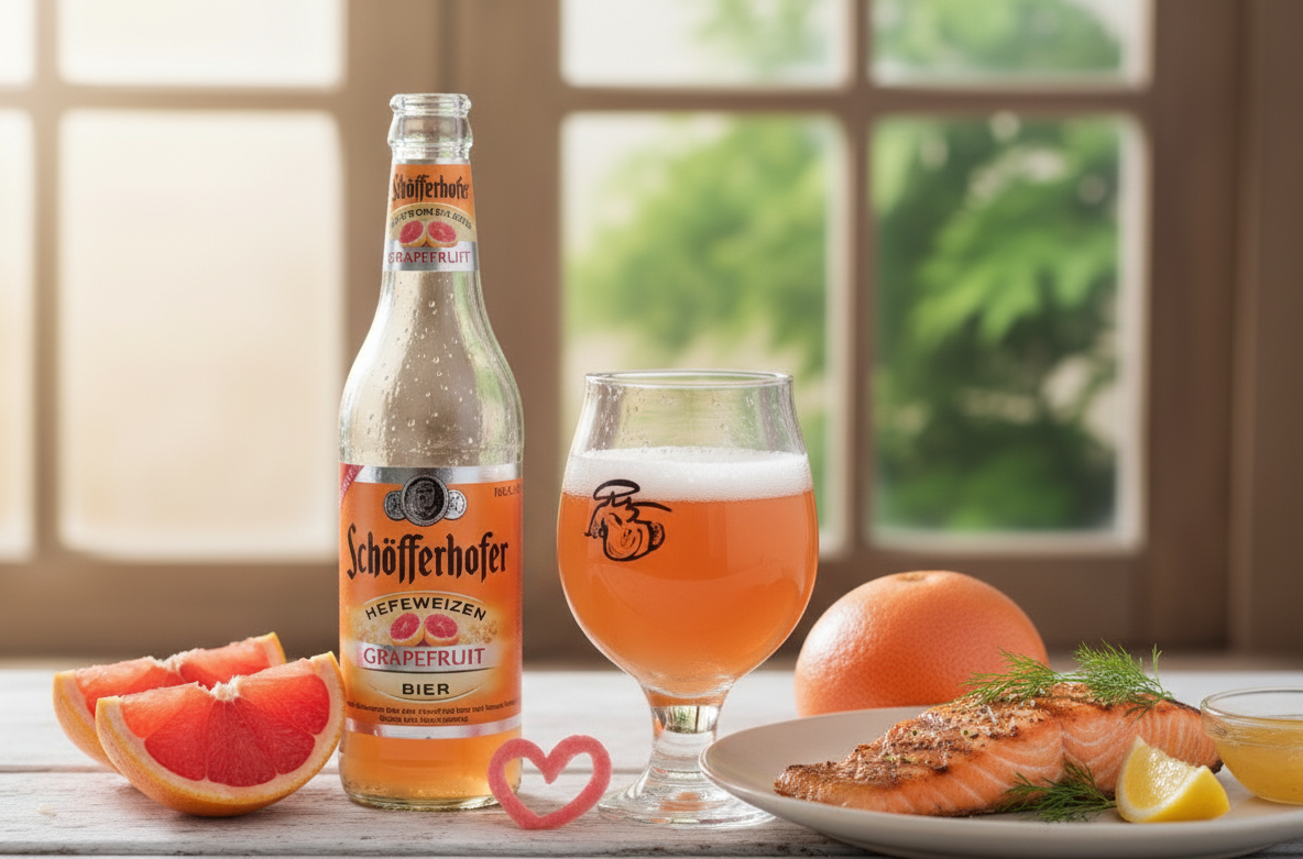 Schofferhofer Hefeweizen Grapefruit Bier goes well with delicious grilled fish - Schofferhofer Hefeweizen Grapefruit Bier: Pink Orange Kiss