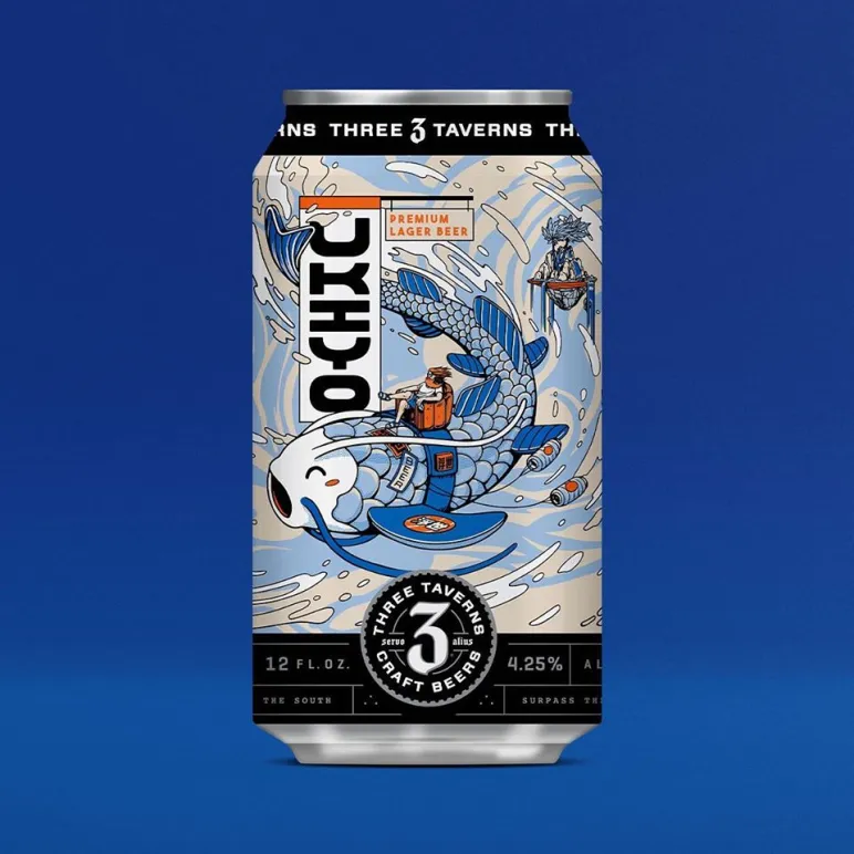 Ukiyo features unique imagery with the iconic Japanese carp - Ukiyo: A Quintessence of Rice Fermentation and Serenity