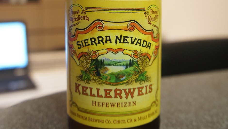 Kellerweis golden beer bottle stands out