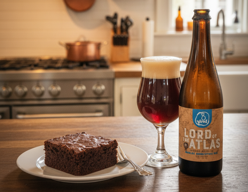 Dieses Bier passt hervorragend zu einem warmen, köstlichen Brownie – Lord Of The Atlas – im Eichenfass gereift: Das kräftige Rotweinbier aus Neuseeland
