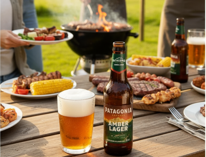 Amber Lager: Patagoniens Amber River Dieses Bier ist perfekt, um es mit Freunden bei einer gemütlichen Grillparty zu genießen – Amber Lager: Patagonias Amber River
