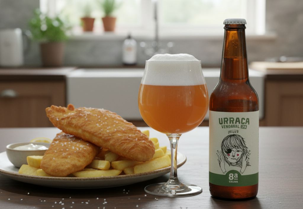 This beer goes well with a hot Fish and Chips - Urraca Vendaval: A Journey of Senses Masterpiece English IPA