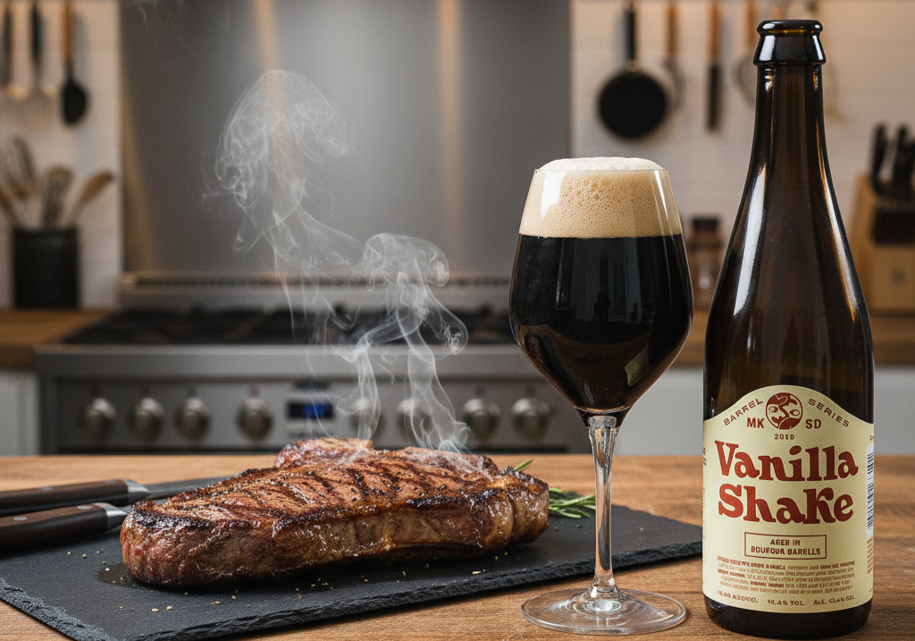 Dieses Bier passt gut zu duftendem gegrilltem Rindfleisch mit Pfeffersauce - Beer Geek Vanilla Shake Barrel Aged Bourbon: Ein Meisterwerk berauschender Hefe