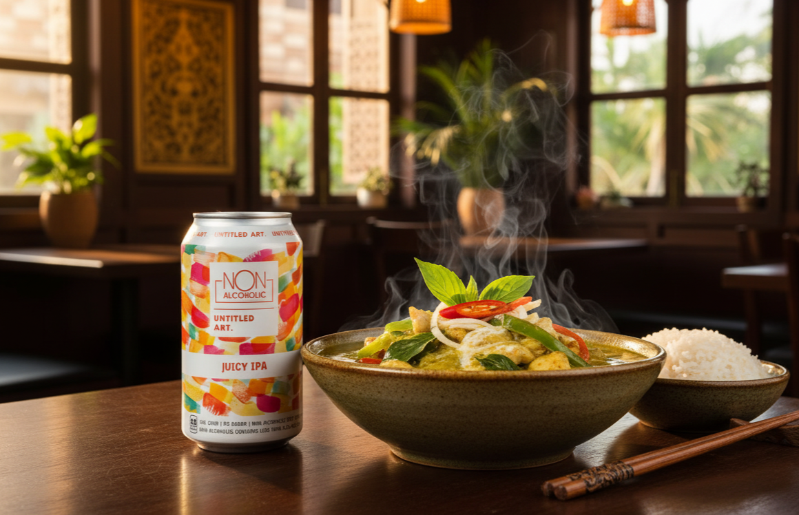 This beer goes well with spicy and sour Thai curry. 1 - Non-Alcoholic Juicy IPA: Taste Revolution From Untitled Art