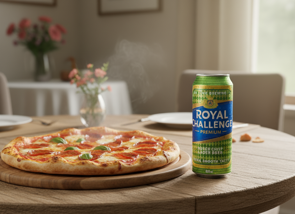 Dieses Bier passt gut zu einer erfrischenden Pizza - Royal Challenge Indian Premium Lager: Raffinierte Erfrischung