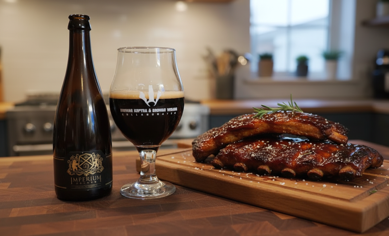 Imperium Prunum: The Baltic Porter Queen and the Plum Dream This beer goes well with a spicy BBQ pork rib dish - Imperium Prunum: Queen of Baltic Porter and Sweet Plum Dream