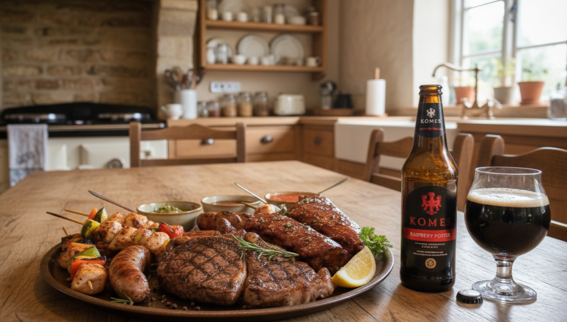 This beer goes well with fragrant grilled meat dishes - Komes Raspberry (Malinowy) Porter: Intoxicating Yeast From the Heart of Poland