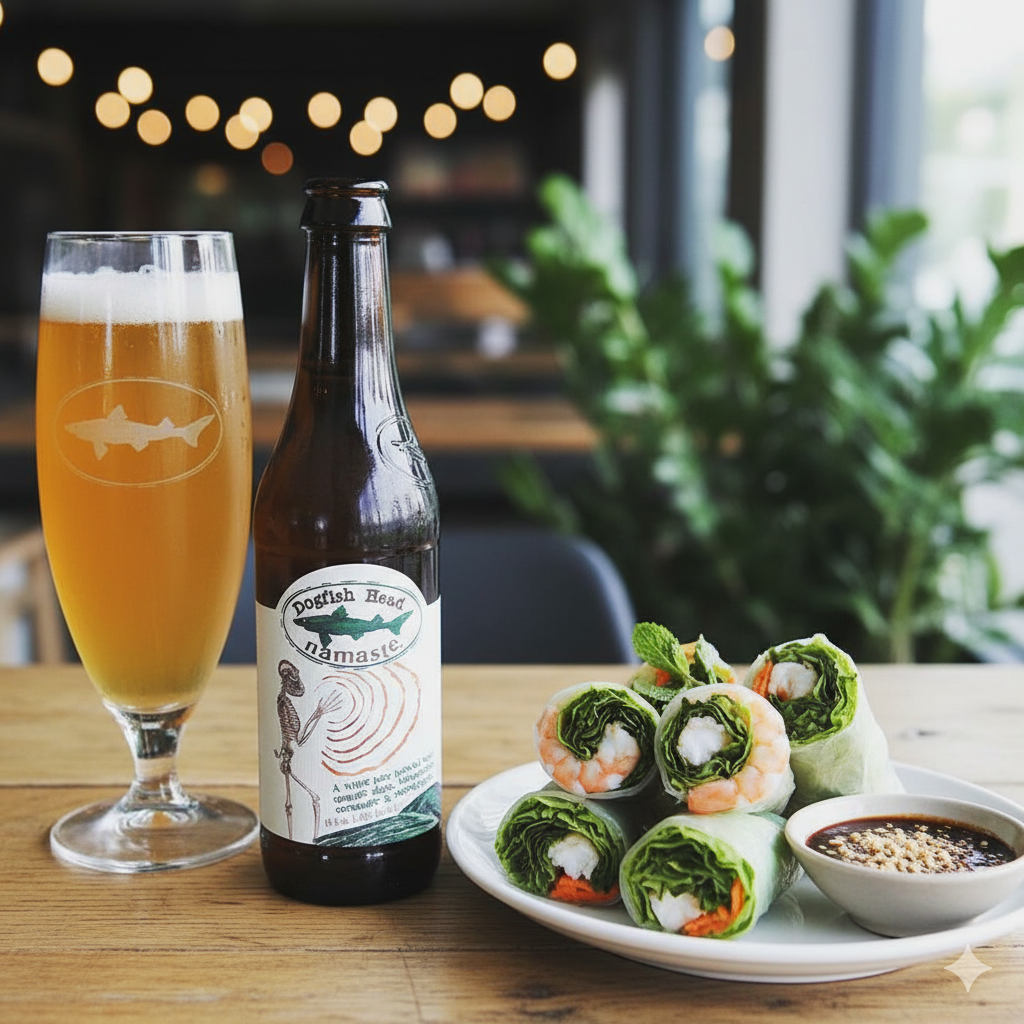 This beer goes well with Vietnamese spring rolls - Namaste: Listen to the Whisper of the Wind
