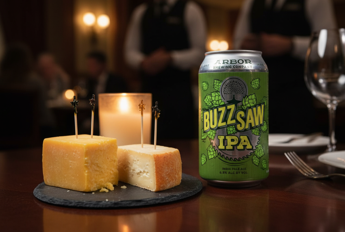 This beer goes perfectly with rich Cheddar and Gouda cheeses - Buzzsaw American IPA: A Golden Declaration for Taste Revolution