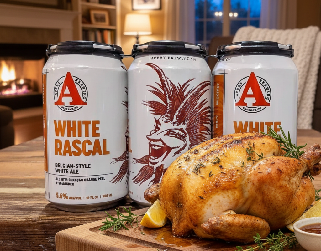 ビールは、香ばしいハーブ焼きチキンと完璧にマッチします - ホワイト ラスカル: 純粋で魅惑的な風味。