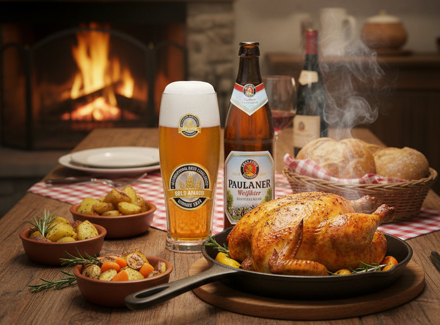 Bia phu hop thuong thuc voi mon ga nuong thom lung - Paulaner Kristallklar: Lật Mở Vi&ecirc;n Pha L&ecirc; Sống Động