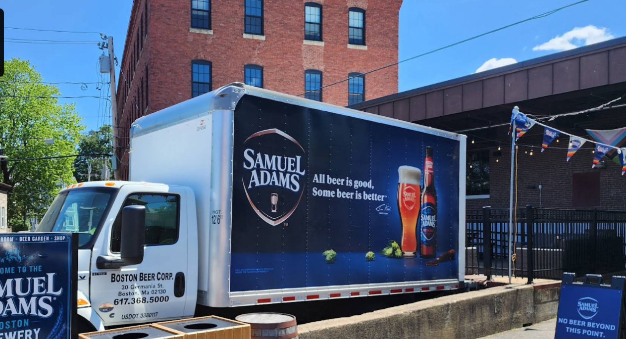 Just The Haze: A Gentle Manifesto of Non-Alcoholic Beer Image of beer cart outside Samuel Adams Boston Beer Company brewery - Just The Haze: A Gentle Manifesto of Non-Alcoholic Beer