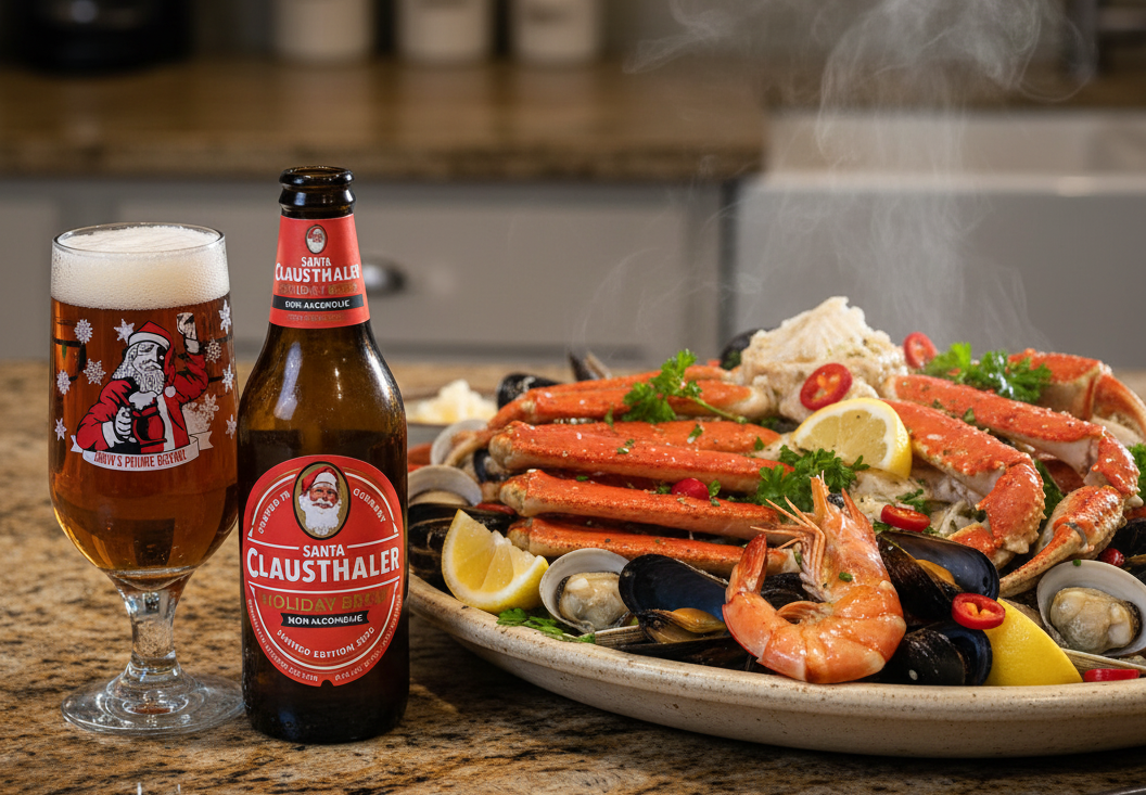 Delicious fresh seafood goes well with this beer - Santa Clausthaler: Soul of Beer, Breath of Sanity