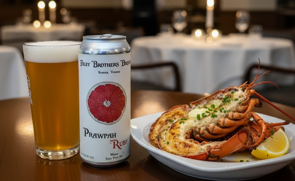 Grilled shrimp and beef dish is very suitable to enjoy with this beer - Prawpah Ruby: The Garnet of the Vermont Mountains