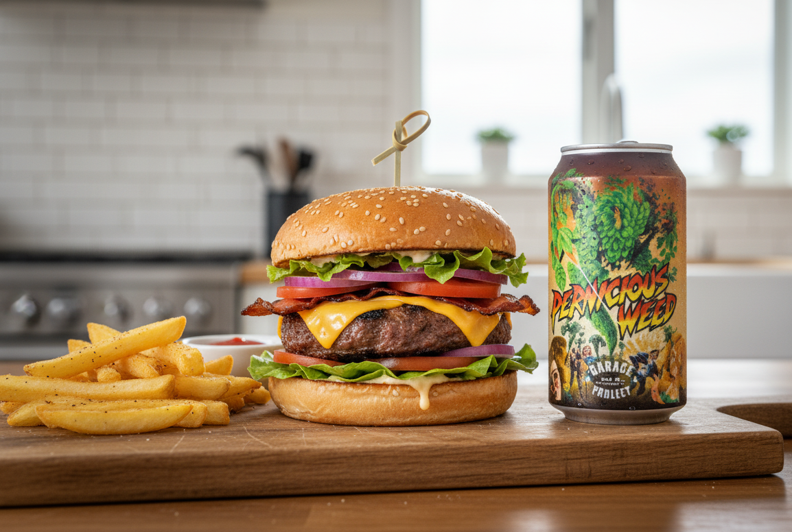 ジューシーで風味豊かなビーフバーガーはこのビールにぴったりです - 有害な雑草：私の心を奪ったホップ