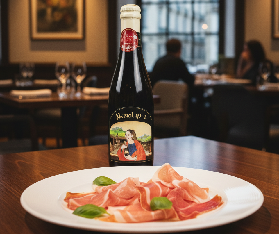These soft, tender slices of Prosciutto crudo are perfectly suited to be enjoyed with this beer - Nebiulin-a: The Love Story of Little Nebbiolo.