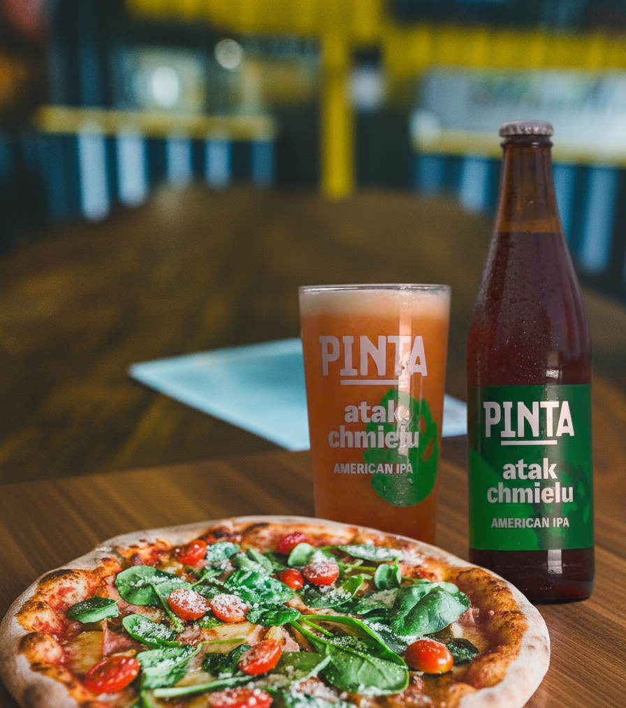 Atak Chmielu: The Golden Manifesto for the Taste Revolution The perfect combination of Atak Chmielu beer with hops and hot pizza with fresh vegetables - Atak Chmielu: The Golden Declaration for the Taste Revolution