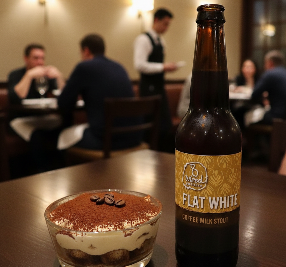 The shape of this beer goes well with the sweetness of Tiramisu - Flat White Coffee Milk Stout: A Drop of Beer Filled in a Can