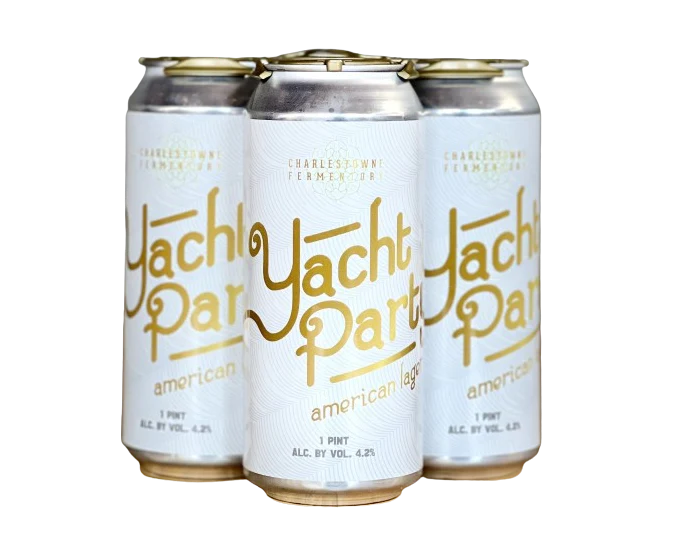 Yacht Party has an impressive white beer can design with golden letters - Yacht Party: Crispy Variations for Free Afternoons