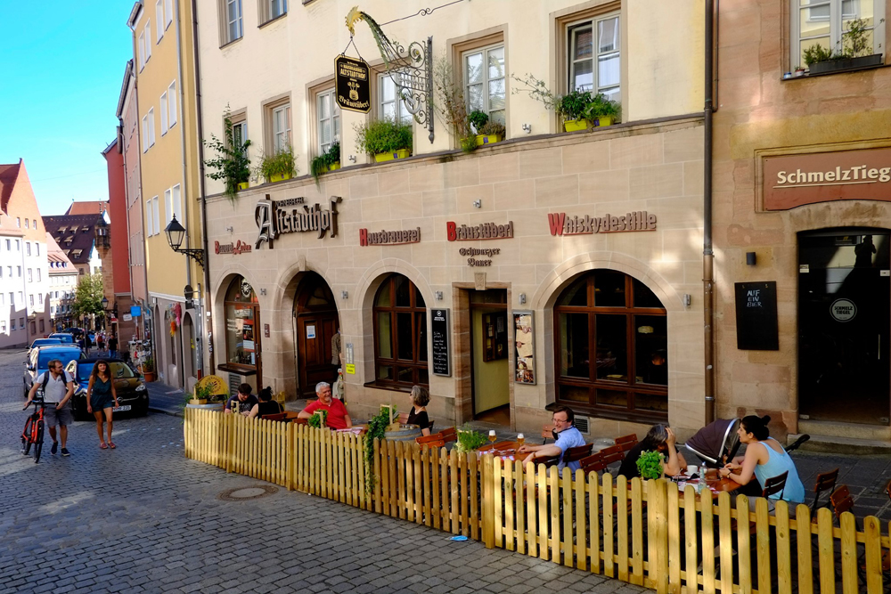 An exterior image of the famous Hausbrauerei Altstadthof brewery in Germany - Rotbier Nuremberg: The Red Man Awakens from the Heart of the Old Town