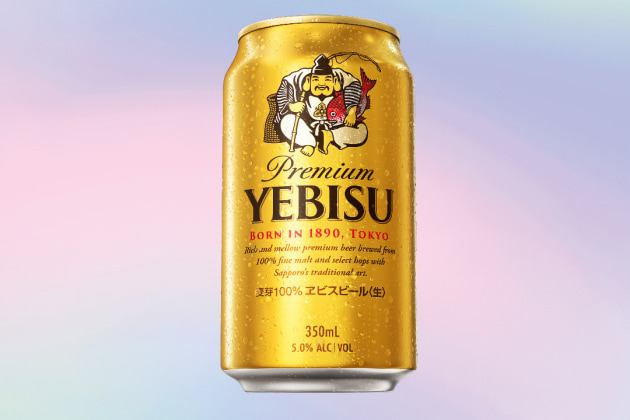 The large image of the Yebisu Premium beer bottle features a strikingly eye-catching gold design - Yebisu Premium: Intoxicatingly Passionate from the Land of the Rising Sun.