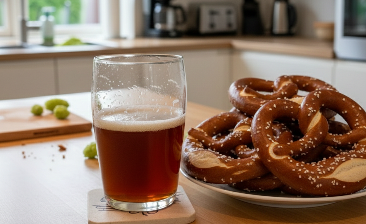 Tucher Naturtrüb Rotbier: Hành Trình Về Với Hương Vị Mộc Mạc Mot dia banh Bretzel gion rum vo cung phu hop de thuong thuc cung bia nay - Tucher Naturtrüb Rotbier: Hành Trình Về Với Hương Vị Mộc Mạc