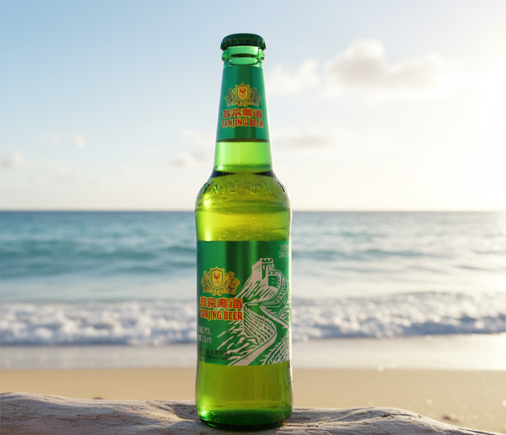 Yanjing Beer features an impressive design with its blue glass bottle - Yanjing Beer: An Intense and Captivating Flavor.