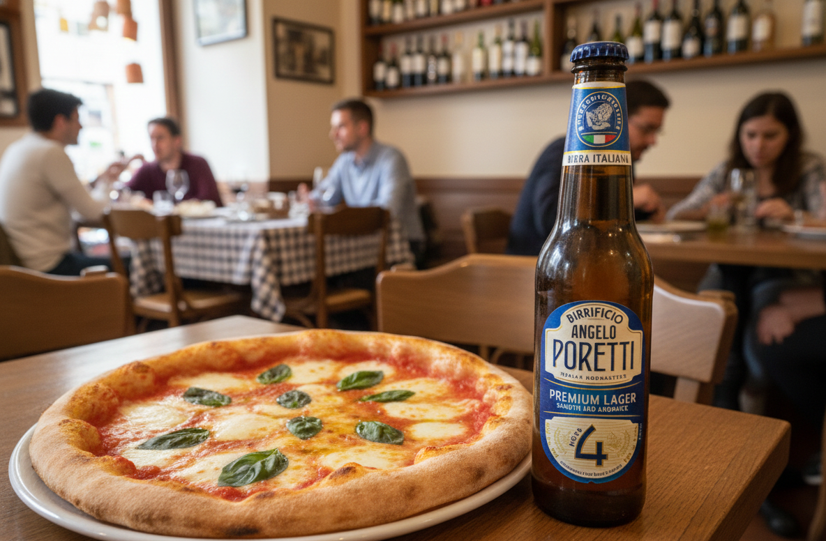 4 Luppoli Lager beer perfectly blends with the classic flavor of Pizza Margherita - 4 Luppoli Lager: The Rebirth of Italian Pilsner.