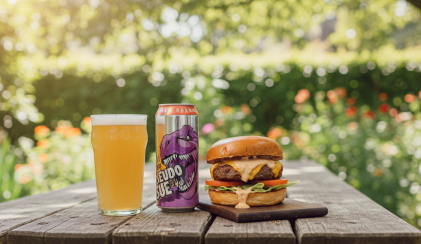 Zu diesem mit Bratensoße übergossenen Burger passt Bier hervorragend – Pseudo Sue – Galaxy Dry-Hopped: Ein Meisterwerk aus Iowa