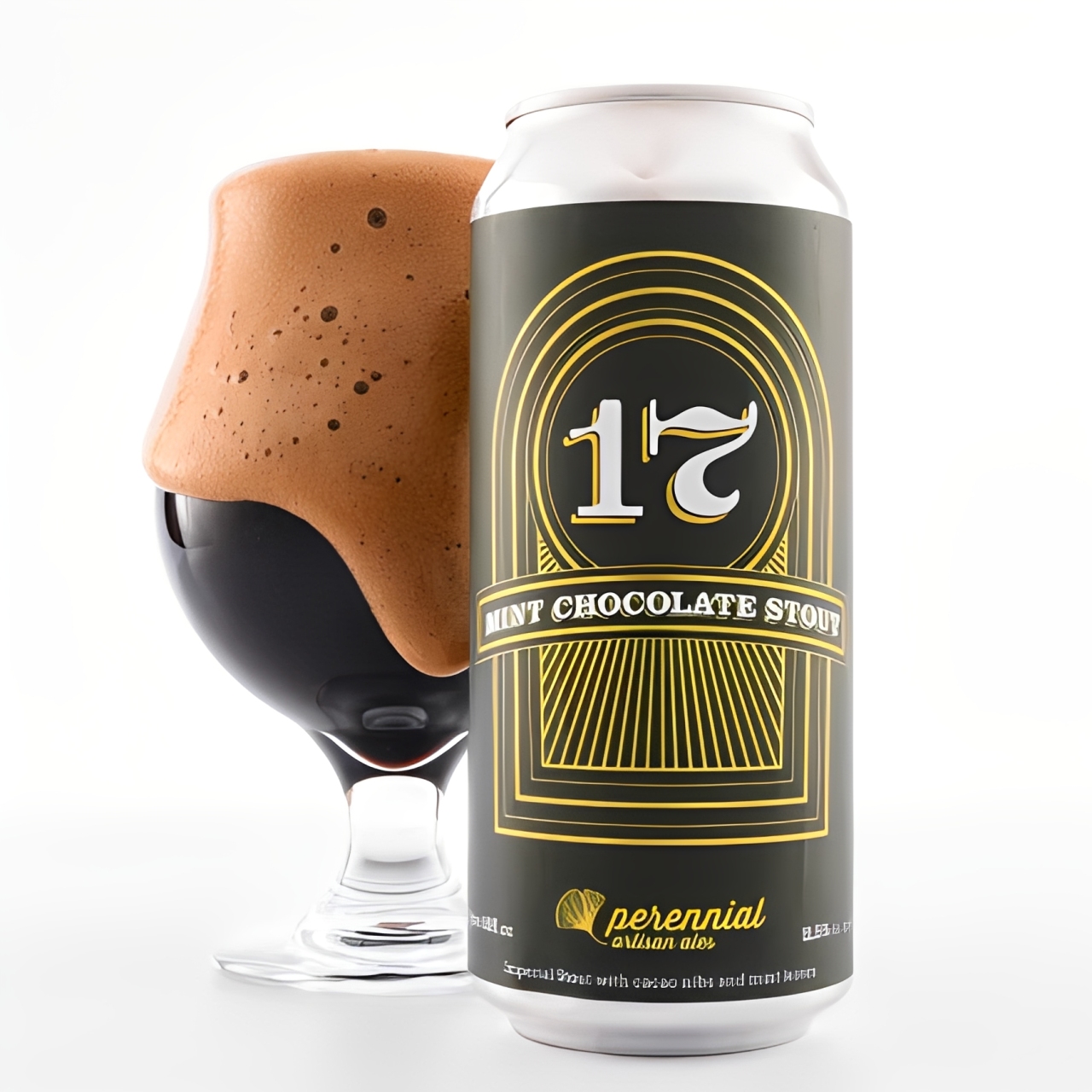 Nahaufnahme von 17 Mint Chocolate Stout und einem Glas Bier mit viel Minze – 17 Mint Chocolate Stout: Sweet Dark Night
