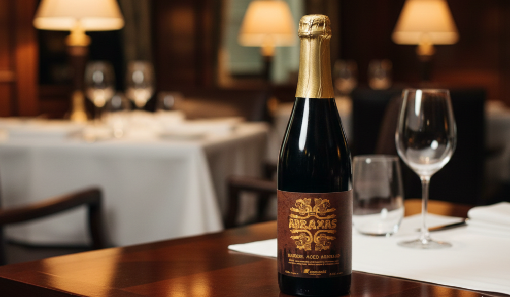 The mysterious and captivating image of the Abraxas Barrel Aged beer bottle - Abraxas - Barrel-Aged: The Ultimate Seduction