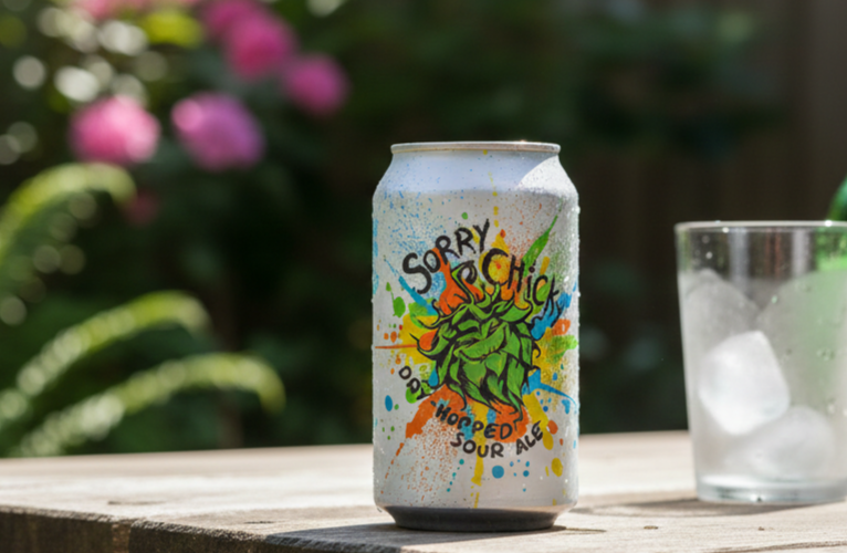 Das einzigartige und auffällige Bild der Sorry Chicky Bierdose – Sorry Chicky: Die süße Entschuldigung des Sommers