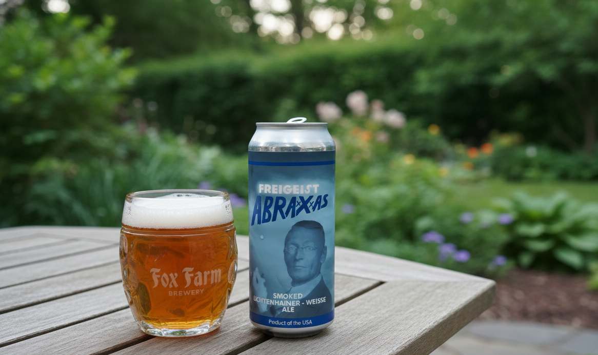 Das Bild zeigt ein Glas Abraxxxas-Bier mit einem faszinierenden bernsteinfarbenen und goldenen Schimmer – Abraxxxas: Uralte Seelen im Nebel.