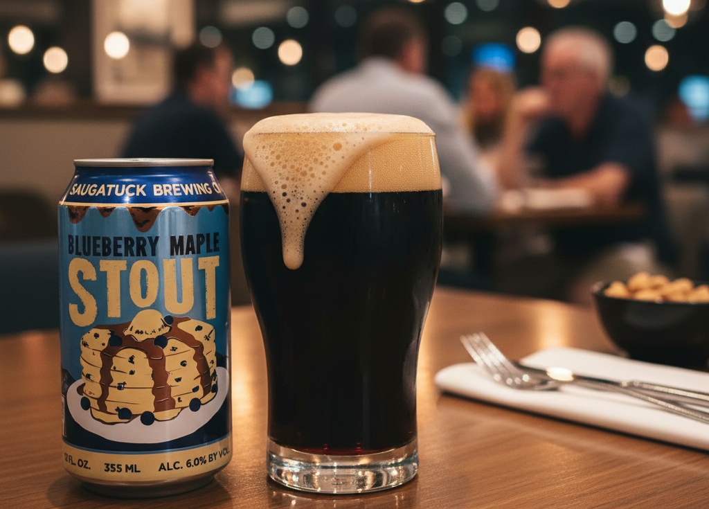 The image of the beer glass is as black as a moonless winter night - Blueberry Maple Stout: Immerse Yourself in the Sweet Darkness.
