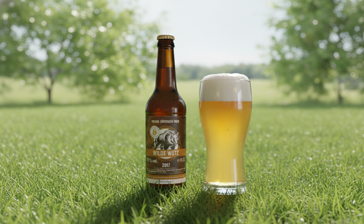 この画像は、明るい太陽の光の下で、淡い金色に輝くビールのグラスを示しています - ワイルド・ヴッツ：ビールのグラスに宿る原始的な本能