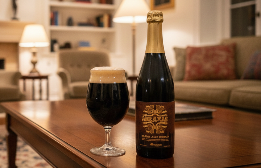 The image shows a glass of beer with an absolutely deep and dark black color. 2 - Abraxas - Barrel-Aged: The Ultimate Seduction