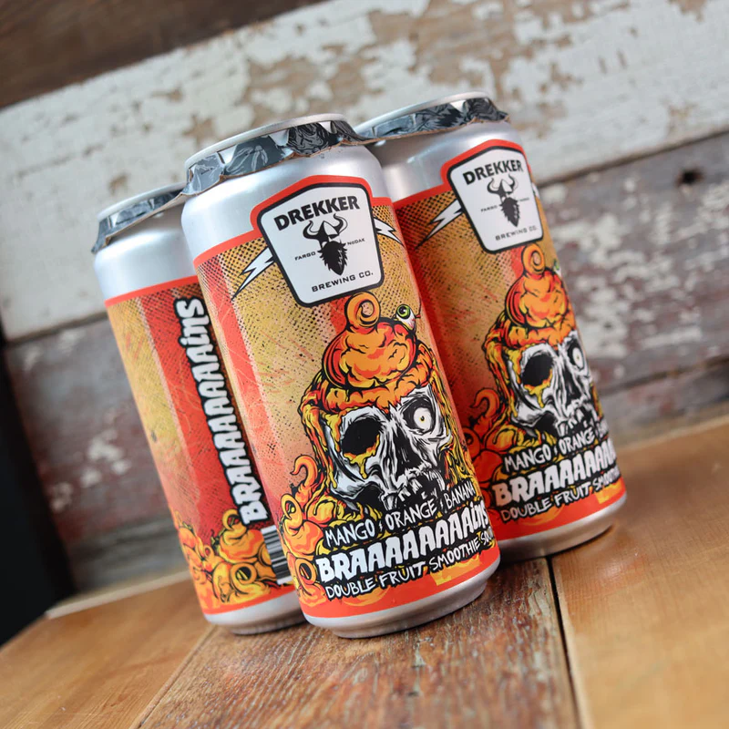 整然と並べられたBraaaaaaaainsのマンゴー、オレンジ、バナナのビール缶の画像 - Braaaaaaaains - マンゴー、オレンジ、バナナ：缶詰の夢