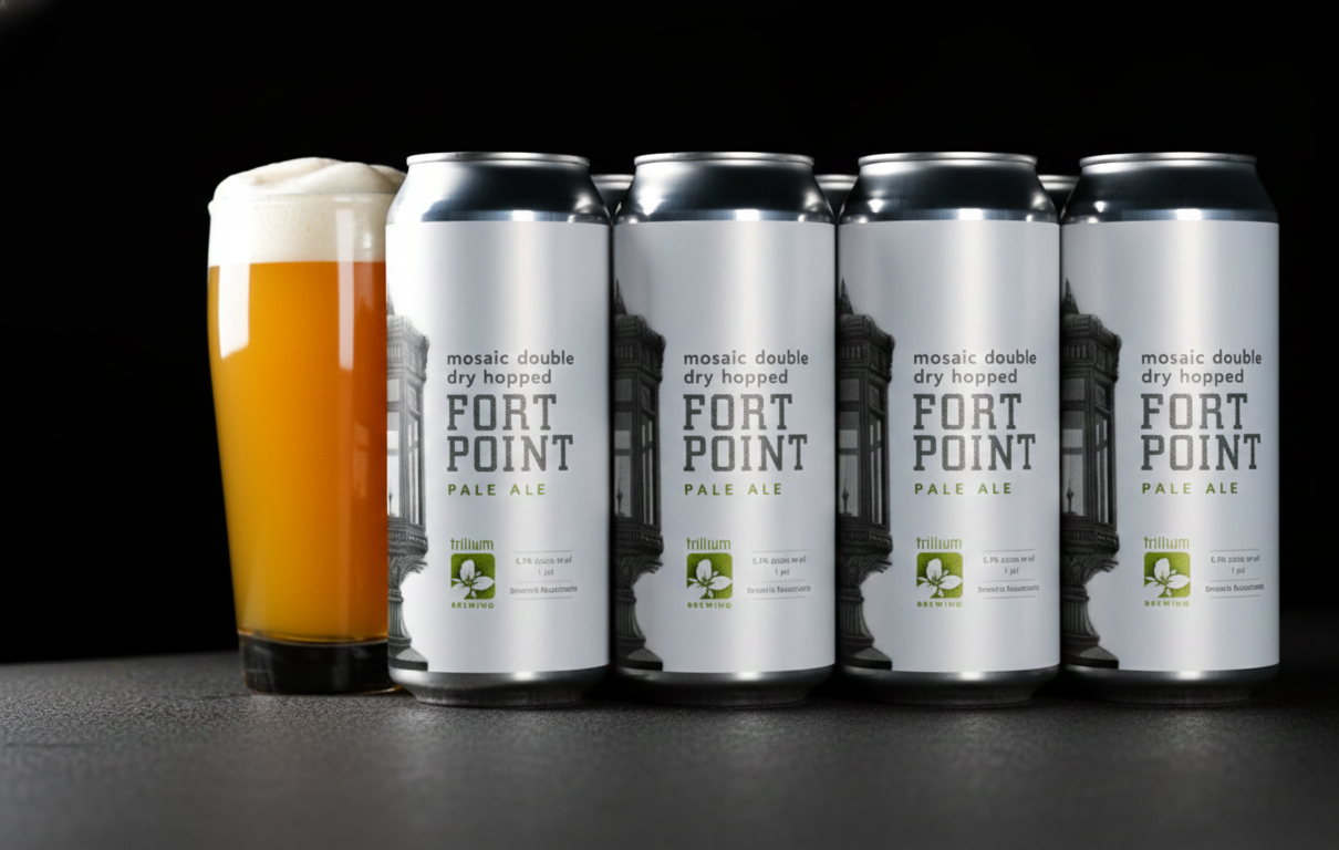 Hinh anh nhung lon bia Fort Point Pale Ale Mosaic Dry Hopped duoc xep canh nhau - Fort Point Pale Ale - Mosaic Dry Hopped: Ho&agrave;ng H&ocirc;n Trong Ly