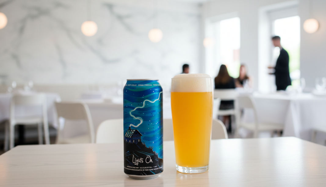 Lights on a Beer Glass Shine Amidst the Misty Fog