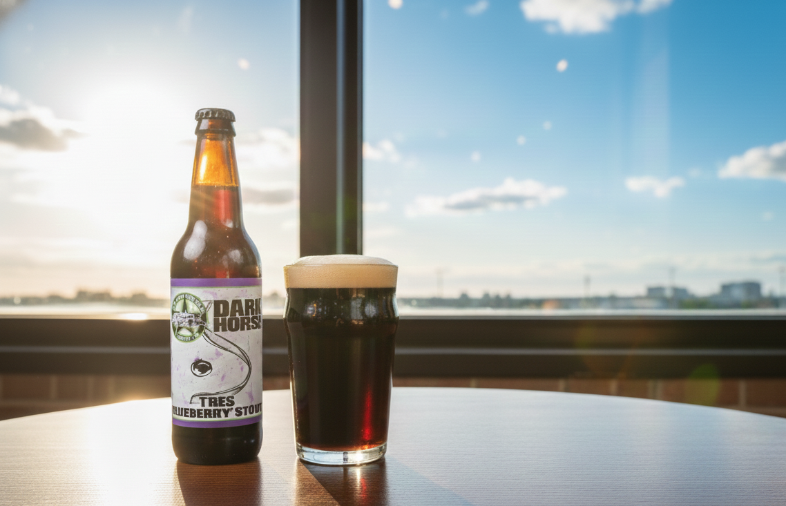 The Tres Blueberry Stout beer is captivating under the playful gaze - Tres Blueberry Stout: A Sweet Silence in the Dark Night